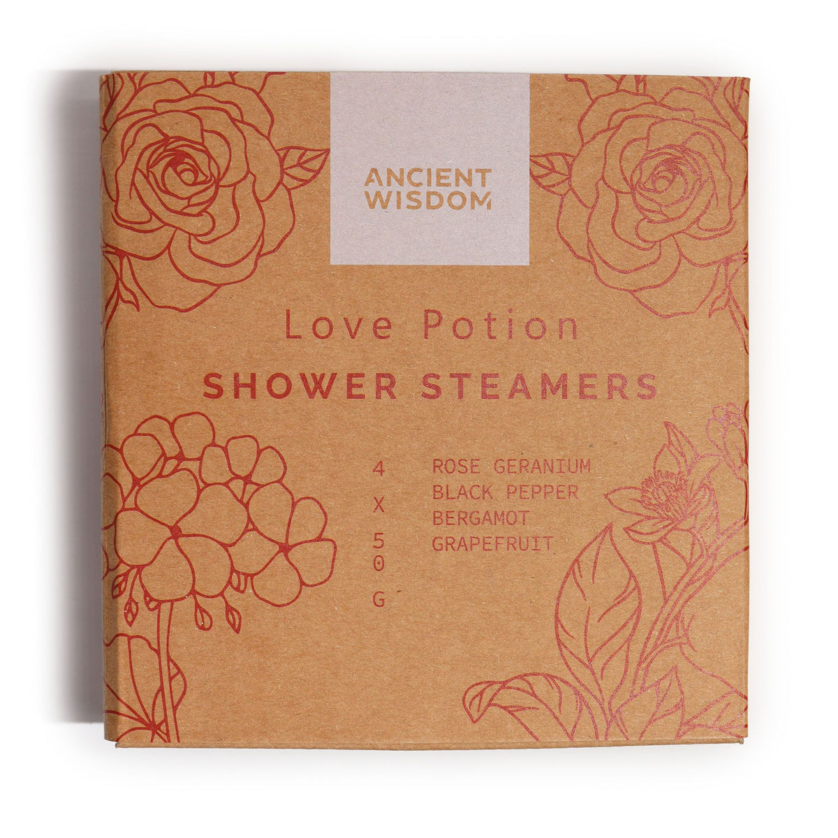 Shower Steamer Gift Set — Love Potion — four 50g shower steamers in gift packaging