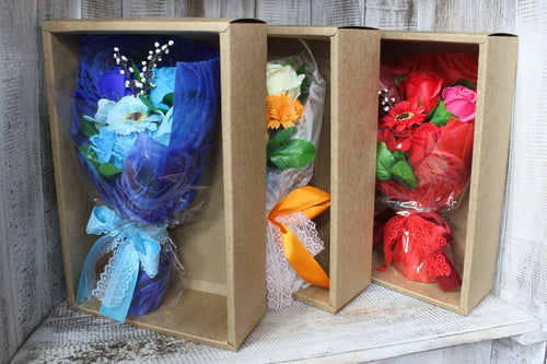 Boxed Hand Soap Flower Bouquet - Orange — arrangement of soap roses and carnations