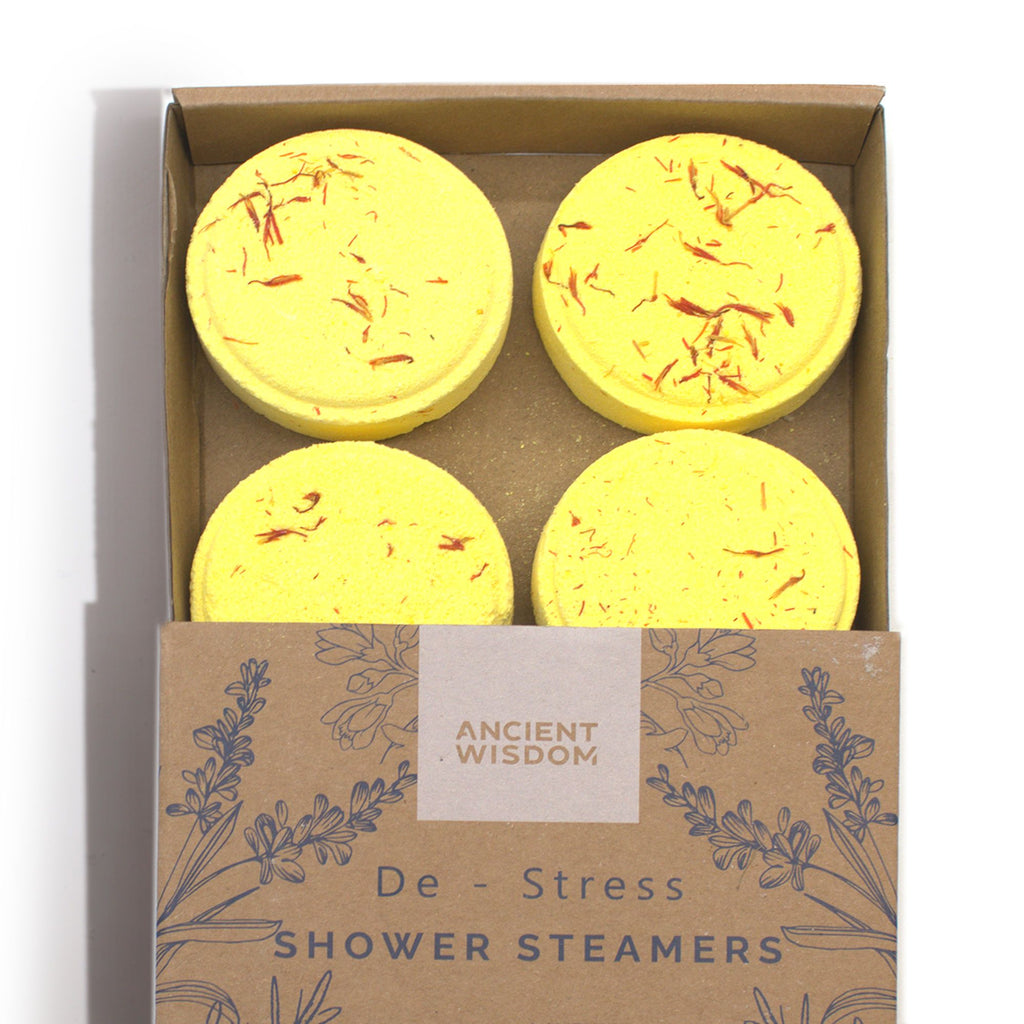 Shower Steamer Gift Set — De-Stress — four 50g shower steamers in gift packaging
