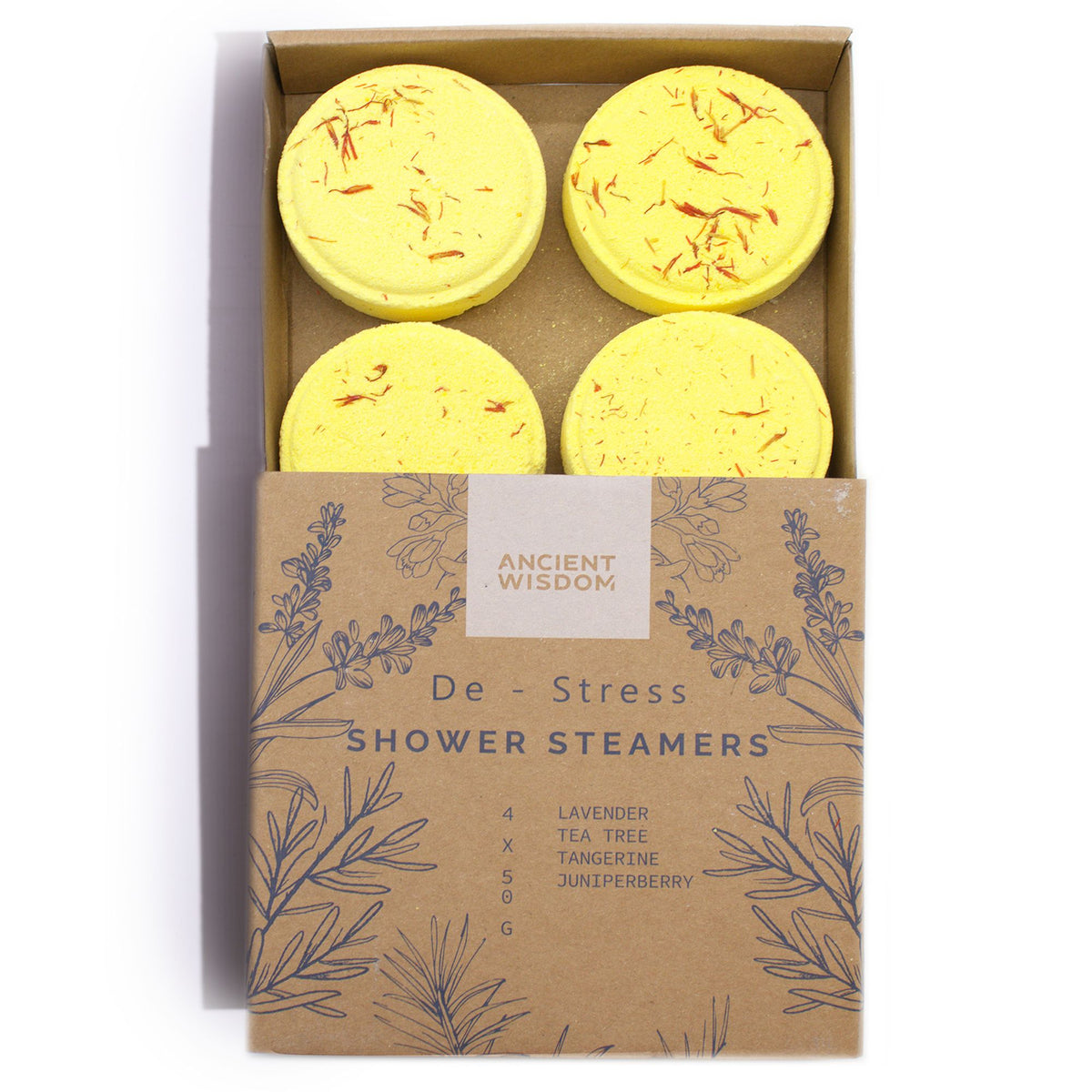 Shower Steamer Gift Set — De-Stress — four 50g shower steamers in gift packaging
