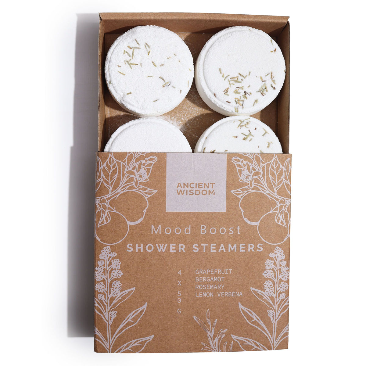 Shower Steamer Gift Set — Mood Boost — four 50g shower steamers in gift packaging
