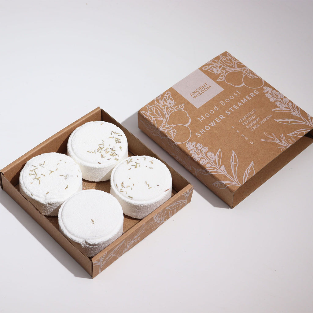 Shower Steamer Gift Set — Mood Boost — four 50g shower steamers in gift packaging