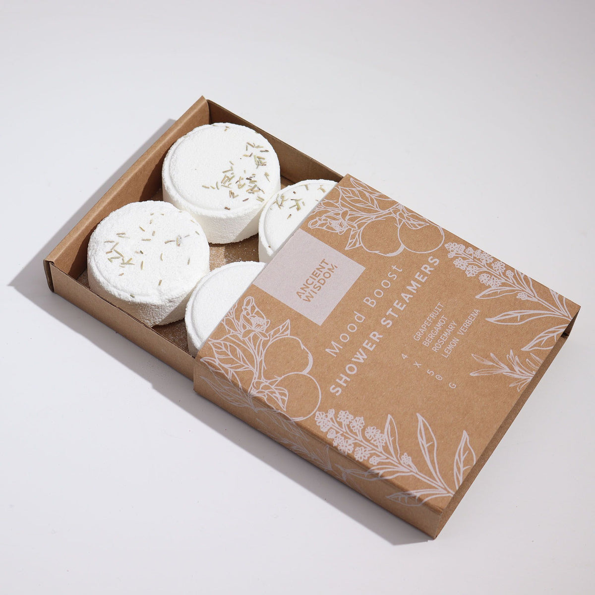 Shower Steamer Gift Set — Mood Boost — four 50g shower steamers in gift packaging